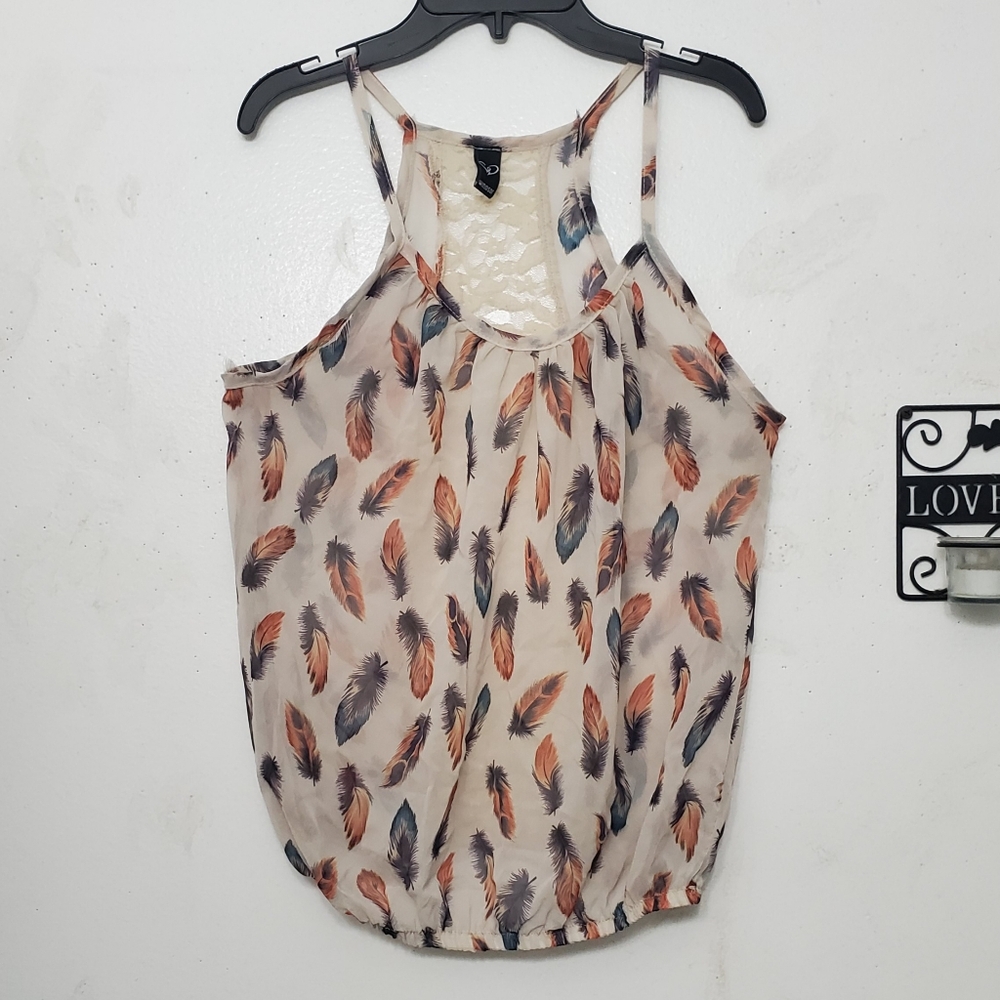 Windsor sheer all over feather print tank top
